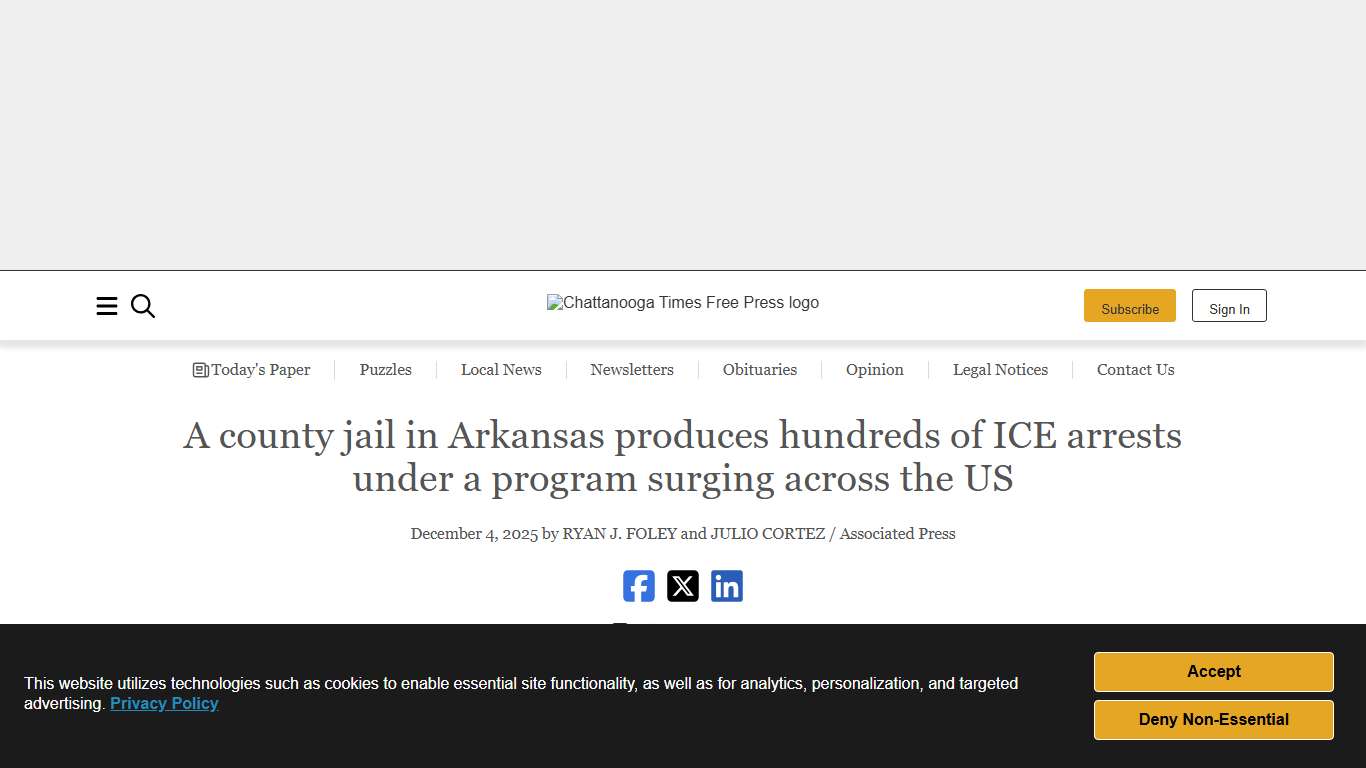 A county jail in Arkansas produces hundreds of ICE arrests under a program surging across the US Chattanooga Times Free Press
